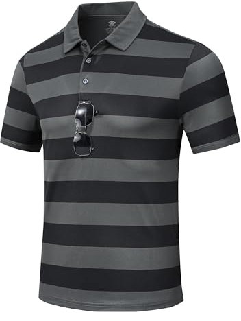 MoFiz Mens Camo Polo Golf Shirts Lightweight Dry Fit Pique Short Sleeve Collared Hiking T-Shirts Dry fit Activewear, Grey Striped, XL