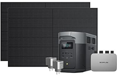 Kit Solaire pour Balcon EcoFlow PowerStream, Micro-onduleur relié au réseau, Panneau Solaire Rigid 400 W*2, Delta 2 Max Station électrique Portable, Smart Plugs × 2, Wi-FI, contrôle des Applications