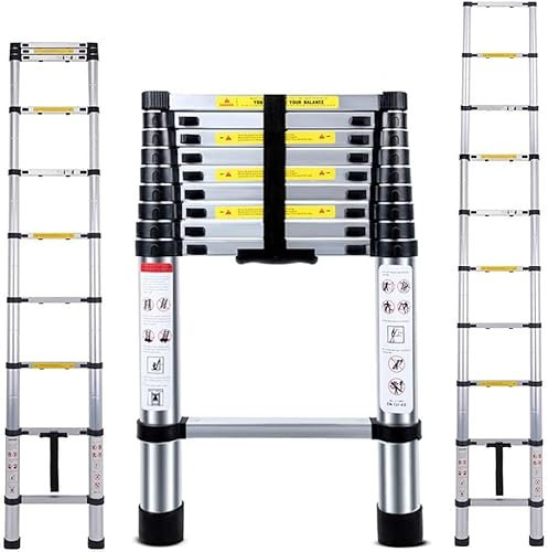 Telescopic Ladder 2.9M Multi-Purpose Aluminium Telescoping Ladder Extendable Portable Loft Ladder Foldable Ladder with EN131 and CE Standard (9.5FT/2.9M)