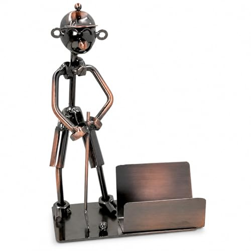 MIJOMA Porta biglietti da visita fatto a mano Golfer, colore rame metallizzato, regalo perfetto per i golfisti, pratico porta banconote, accattivante su qualsiasi scrivania