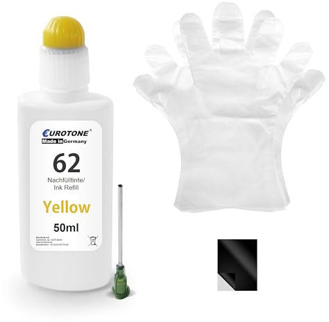 Eurotone HP-62- Nachfüllung Yellow/Gelb für Kompatibel für HP C 4225 4280 4324 4340 4345 4380 4384 4385 4390 4440 4472 4475 4540 4570 4580 4583 4585 4588 5240 ersetzt HP 62XL 62XL Yellow/gelb