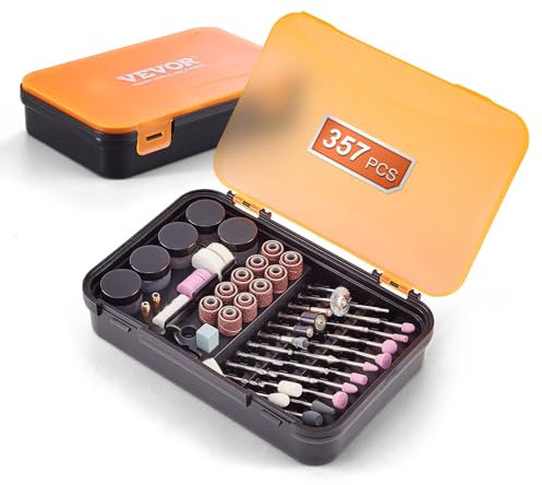 VEVOR Kit de Accesorios para Herramientas Rotativas 357 PCS Accesorios para Herramienta Rotativa Diámetro del Vástago 3,2 mm con Caja de Almacenamiento 210x135x45 mm para Tallar, Lijar, Cortar, Pulir
