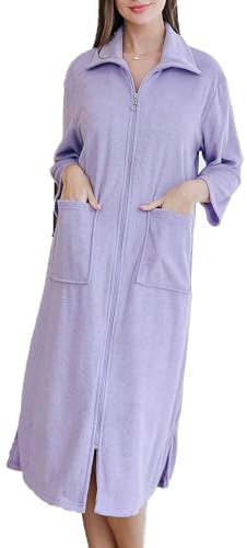 Verve Jelly Casual Nights Vestaglia da Donna con Zip Vestaglia in Pile Piumino Spolverino Abito da Salotto con Tasche Viola XL