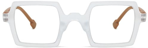Lanomi Quadratische Lesebrille Damen Herren Rechteck Groß Kunststoffe Rahmen Sehhilfe High Definition Lesehilfe Brille mit Stärke Weiß Rahmen Braun Arm 1.0