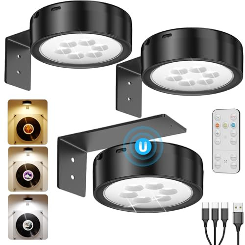 Aplique Luz Cuadros Sin Cable, 2600mAh Lampara Pared Recargable USB Focos LED Cuadro Mando a Distancia Luces Expositores Batería Lámpara Imagen Inalámbrica Luz Adhesiva Pared para Interior Vitrina