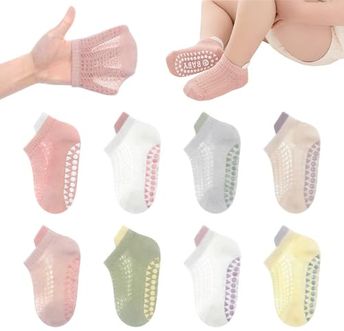 YANWANG 8 paires de chaussettes antidérapantes pour bébés Chaussettes en maille pour bébés Garçons Filles