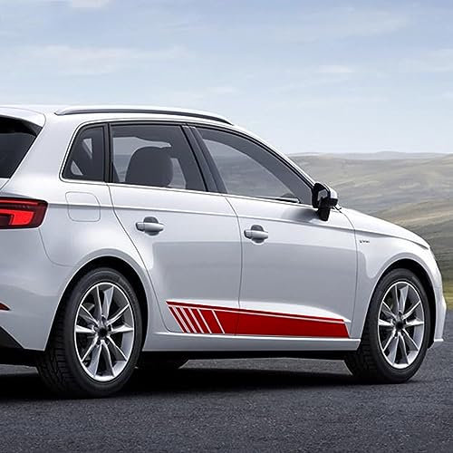 WRHOME Für Audi A3 S3 RS3 Sportback Karosserieaufkleber,Auto Karosserie Seite Streifen Aufkleber Wasserdicht Außenaufkleber Dekoration,C-Red
