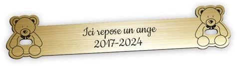 Inter de Placa funeraria grabada personalizable, diseño de oso de oso de 15,1 x 2,9 cm, color oro cepillado
