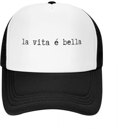 Atmungsaktiv Mesh Baseballmütze Sporthut La Vita E Bella Italienisches Zitat Schreibmaschine Baseballkappe Snapback Cap Sonnenkappe Hut Mann für die Sonne Elegante Damenhüte Männer