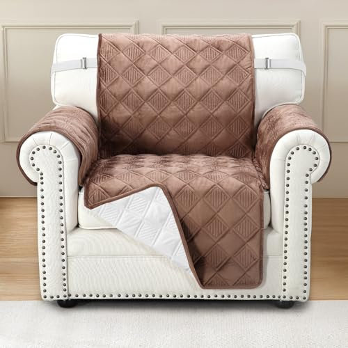 Royhom Flanell Sofa Überzug Waschbar Sofabezug 1 Sitzer, Sofaschoner rutschfest für Leder-Couch und Stoffsofas, Weicher Couch Überzug Mit Verstellbarem Elastischer Riemen (Rhombusform, Kaffee)