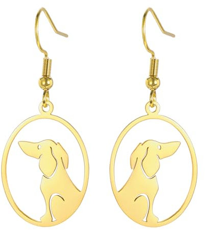 TEAMER Runder Dackel Ohrring Zierlich Sitzend Wurst Hund Pendnat Edelstahl Dackelliebhaber Tierschmuck Für Frauen Männer (Gold)