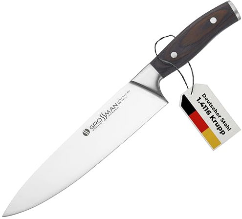 GROSSMAN® 278WD - Wormwood| Kochmesser 32,0 cm | Ultrascharfer Küchenmesser | Deutschem Edelstahl Klinge 19,8 cm | mit Ergonomischen Griff 12,2 cm (206 Gramm)