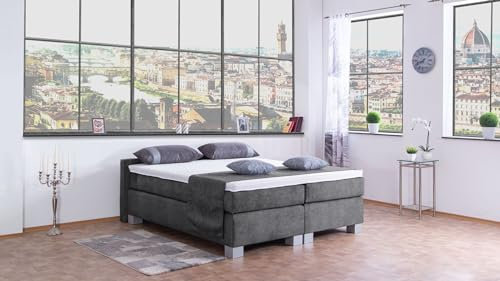 Boxspringbett City 240x220, DS-Dunkel Grau, 7-Zohnen Taschenfederkernmatratze, Komfortschaum - Inklusive Aufbau - Deutscher Hersteller