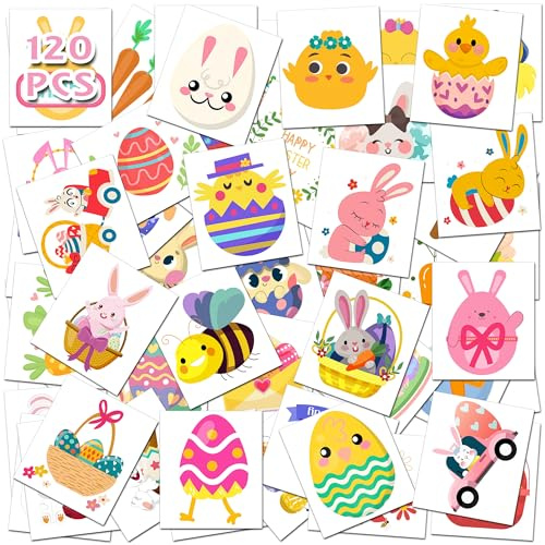 Oster-Tattoos für Kinder, Osterkorbfüller, temporäre Tattoos für Kinder, Eierfüller, Aufkleber für Jungen und Mädchen, Kinder-Ostergeschenke, Goodie-Tütenfüller für Teenager – Osterspiele, Basteln,