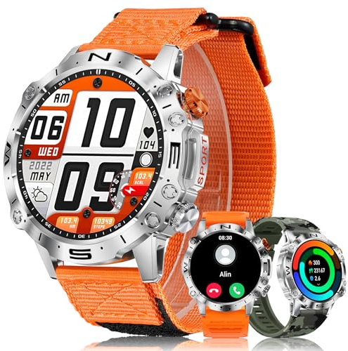 MEGALITH Montre Connectée Homme Sport: Appel Bluetooth Smartwatch pour Android et iOS - Montre Tension Arterielle Fréquence Cardiaque - Montre Homme Etanche Orange