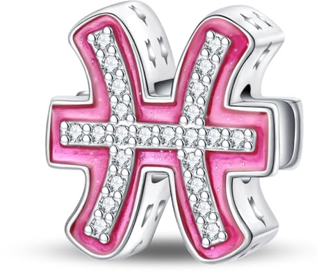 HappyStar Charm Buchstabe A~Z Charms Anhänger Silber 925,12 Zodiac Geburtstag Bead Charms für Damen,Rosa Geschenk,Passend für Pandora Europäische Armbänder und Halsketten
