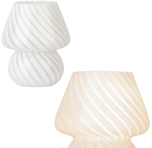 HonoDing Petite Lampes de table Champignon, Mignonne Lampe de Chevet en Verre Rayé, Lampe de Bureau de Style Vintage, Lampes de Chevet pour Chambre à Coucher, Salle de Lecture, Décoration de salon