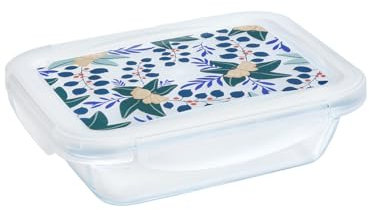 Pyrex Cook & Go LunchBox Rectangular Coloured Airtight Lid 0.8 L Borosilicate Glass Oven, Microwave and Dishwasher Safe Made in France (Floral)