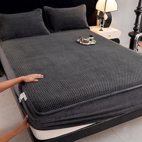 Mesnt Spannleintuch 90x200, Einfarbig Spannbetttücher Bettlaken aus Samt Weich und Knitterfrei, Dunkelgrau
