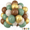 Luftballons Grün Braun, 12 Zoll Salbeigrün und Gold Latex Helium Ballons, Dschungel Geburtstag Party Dekorations, Safari Olivgrün und Braun Metallic Gold Luftballon für Geburtstag Babyparty Deko