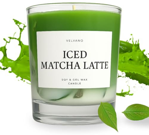 Velvano Duftkerze Iced Matcha Latte – Handgegossen aus Sojawachs & Gelwachs – Matcha-Duft – Design-Kerze als Deko & Geschenkidee