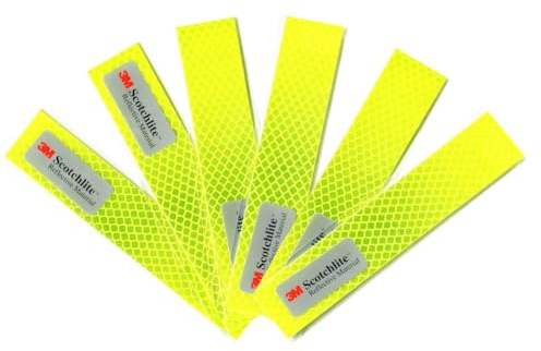 Salzmann Reflektierende Outdoor Aufkleber | Wasserfeste Sticker | 6 Stück | 3cm x 15cm | Gelb | Hergestellt mit 3M Diamond Grade Reflektierendem Material