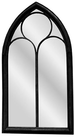 Biznest Arched Top Wall Mounted Plastic Mirror Black And White Brush Frame Indoor And Outdoor Decorative Vintage Style 90 X 50 X 4 Cm (Black)