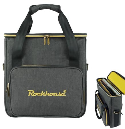 Rockhouse Vinyl-Schallplatten-Aufbewahrungstasche, Tragetasche mit Schultergurt, DJ-Reisealben, für 10 Standard-LP-Schallplatten (30,5 cm)