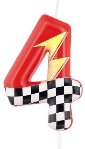 mciskin Red Racing 4 Birthday Candles,4th Birthday Decorations for Boy Girl,Red Number 4 Candle for Cake, Hot Cartoon Anime Cars Cake Toppers for Racing Cars Themed Party Decorations Supplies