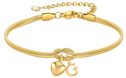 TINGN Armband Gold Damen Mädchen - 18K Gold Vergoldete Knoten Armband mit Buchstaben Personalisierte Herz Anhänger Armbänder Liebesknoten Armbänder Trauzeugin Geschenke für Frauen Freundin Mädchen