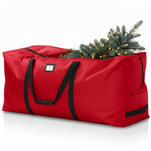 Christmas Tree Storage Bag Heavy Duty, Waterproof Xmas Tree Bag 9ft with Handles and Zip for Easy Carrying, Perfect for Storing Artificial Christmas Trees and Other Decorations, Red