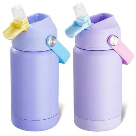 Fijinhom Kids Water Bottle, 360ml/12oz, Stainless Steel Insulated Water Bottle with Straw, Vacuum Leakproof, Kids Water Bottles for School Boys Girls,BPA Free,Lilac Duet 2 Piece Set
