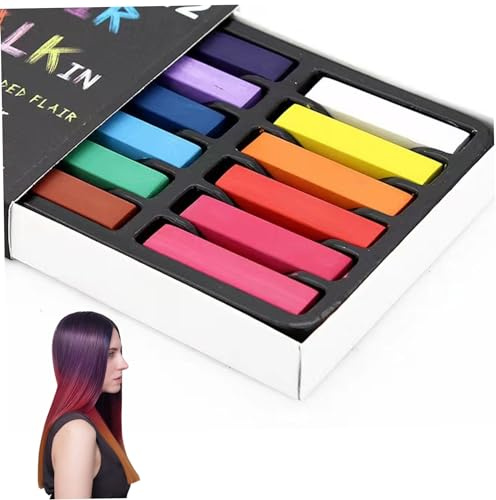 Haarkreide, 12 Farben, temporäre Haarfärbemittel, sichere Kreide für Kinder, waschbarer temporärer Farbstift, bunt, tolles Spielzeug für Kinder und Erwachsene, Halloween, Karneval, Cosplay, Party