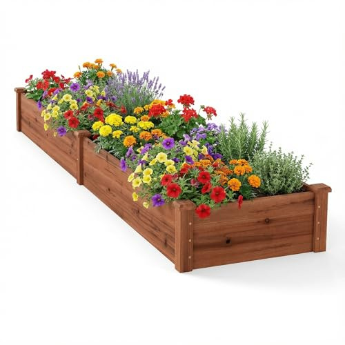 RELAX4LIFE Fioriera da Esterno, Orto Rialzato da Esterno con Fondo Aperto, Fioriera in Legno di Abete per Verdure, Fiori e Erbe, per Giardino, Terrazzo e Prato (Marrone, 240x60x25cm)