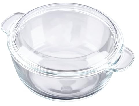 Fockety Cocotte en Verre, Plat de Cuisson Allant au Four avec Couvercle pour une Répartition Uniforme de la Chaleur, Grandes Poignées Faciles à Prendre en Main, Batterie de Cuisine en (M1L)