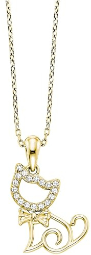 Julie Julsen JJNE34932-G Damen Collier Katze Sterling-Silber 925 Gold weiß Zirkonia 43 cm