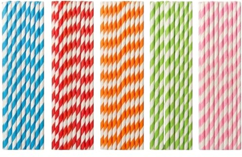 Dohe Horeca - Biodegradable Paper Straws (100 pcs.) - Multicolour, Large Size: 21 cm, Recyclable and Durable, for Hot and Cold Drinks, for Parties, Birthdays, Celebrations