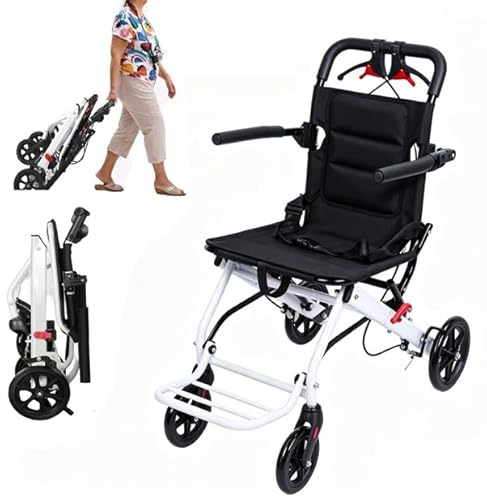 Lightweight Wheelchair for Adults, Escape Folding Wheelchairs, Compact Wheel Chair with Adjustable Footrests, Attendant Propelled, Padded Seat, Folding Transport Travel Transit Wheelchair (White)
