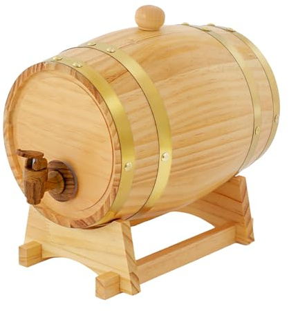 aefxNika Weinfass 3 l aus Kiefernholz – Holzfass mit Zapfhahn & Ständer, Whiskyfass für Wein, Whisky & Spirituosen, dekoratives Deko-Fass für Hausbar, Keller & Party – Naturholz