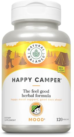 Natural Balance Happy Camper - Feel-Good Mood Support Supplement - Gotu Kola, Passion Flower, and Kava Kava Capsules - 60-Day Guarantee - 120 VegCaps, 60 Servings