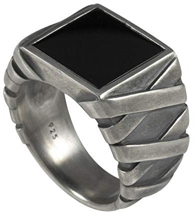 cai Herren Ring 925/- Sterling Silber oxydiert Onyx Silbergrau 132270699