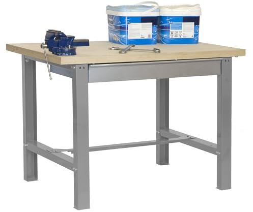 SimonRack Werkbank 600 kg Belastbarkeit, 86,5x180x75 cm, 1 Schublade, Große Arbeitsfläche Arbeitsfläche, Arbeitstisch, Holz-Arbeitsplatte, Grau/Holz Mdf - BT6