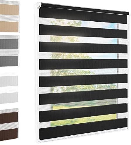 Doppelrollo Klemmfix ohne Bohren Schwarz 70x140 cm [Stoffbreite 66cm] Duo Rollo Fensterrollo für Fenster/Türen Gardine Klemmrollo Seitenzugrollo Sichtschutz Sonnenschutzrollo Zebrarollo