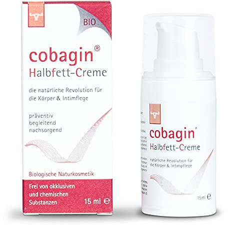 Cobagin Halbfett-Creme 15ml [NEUE REZEPTUR 05/24] | Intimpflege für Frauen und Männer bei Juckreiz, Trockenheit, bakterieller Vaginose | Zur Pflege von Kaiserschnittnarben, Ekzemen oder Neurodermitis