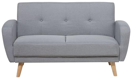 Beliani 2-Sitzer Sofa Stoffbezug grau mit Schlaffunktion Holzbeine Schlafsofa Florli