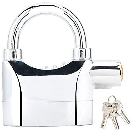 Serrure d'alarme de sécurité Anti-vol 110DB étanche Combine Cadenas à sirène, Serrure de Disque en Alliage d'aluminium pour fenêtre de Porte de Bicyclette de Moto (Argent)