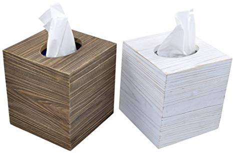 Spiretro Set mit 2 quadratischen Taschentuchboxen, rustikaler Papierhalter aus recyceltem Holz für Badezimmer, Schminktisch-Arbeitsplatten, Kommoden, Nachttische, Schreibtische, Tische – Farmhouse