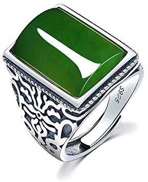 Natürliche Jade Ring S925 Silber Inlay Sattel Smaragd Ringe Herren Retro-Stil Öffnungsgröße Kann Eingestellt Werden Ehrbar Daumenring