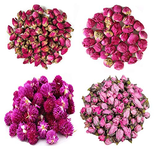 TooGet Dried Flowers Natural Flowers includes Red Rose Flowers, Peony Ball, Gomphrena globosa, Peach Flowers, Edible Flower Kit for Soap Making Supplies, Also for All Kinds of Flower Crafts