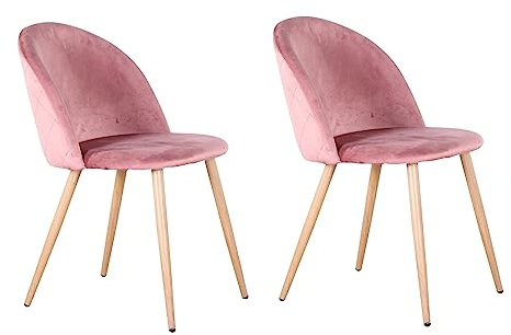 GrandCA HOME Lot de 2 chaises de Salle à Manger rembourrées avec Coussin d'assise en Velours et Pieds en métal en Bois, Rose